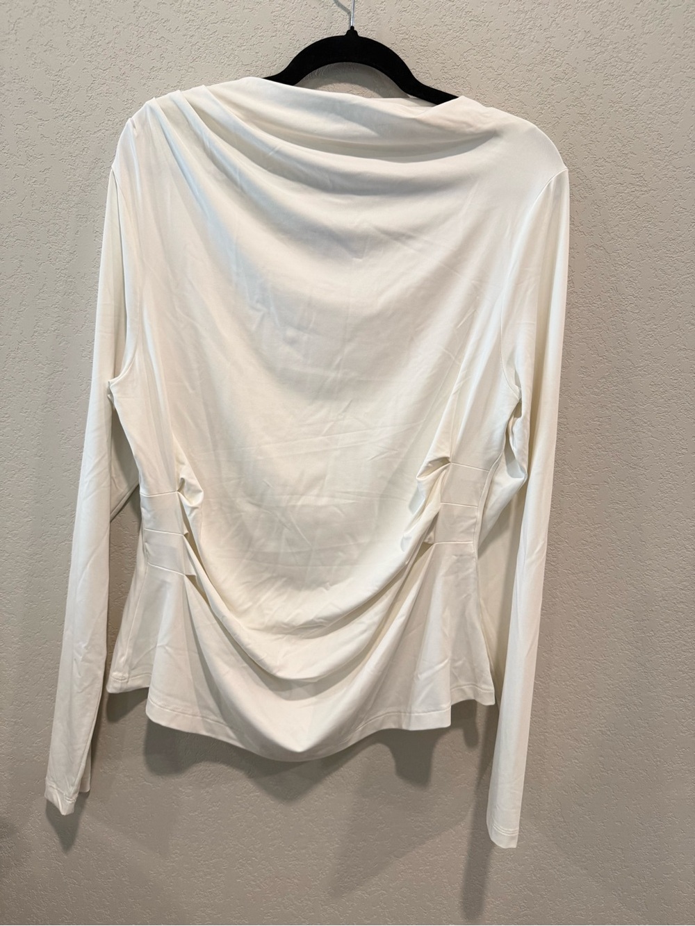 Women's Off-White Draped Long-Sleeve Top with Side Gather